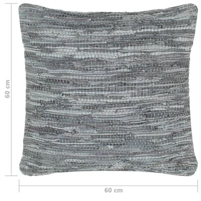 vidaXL Polštář chindi šedý 60 x 60 cm kůže a bavlna