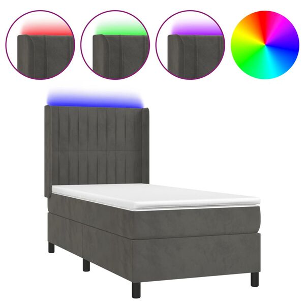 vidaXL Box spring postel s matrac&iacute; a LED tmavě &scaron;ed&aacute; 90x200 cm samet