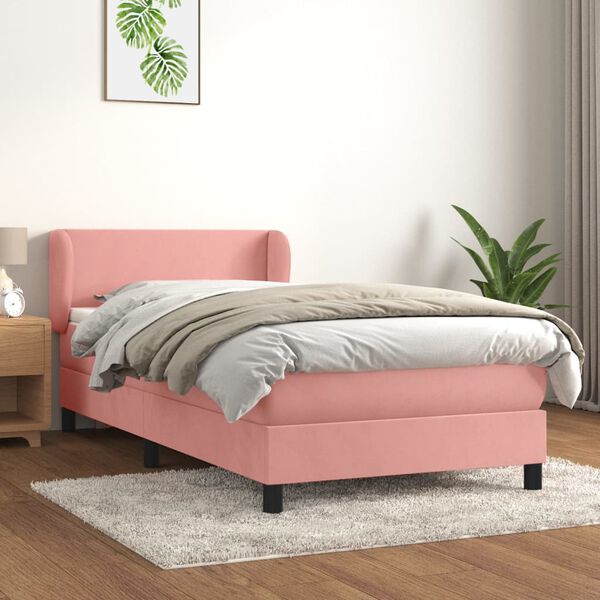 vidaXL Box spring postel s matrac&iacute; růžov&aacute; 80 x 200 cm samet