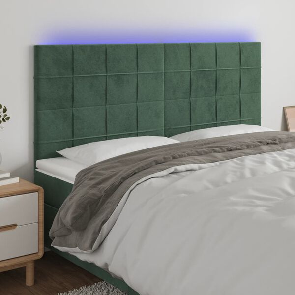 vidaXL Čelo postele s LED tmavě zelen&aacute; 160x5x118/128 cm samet