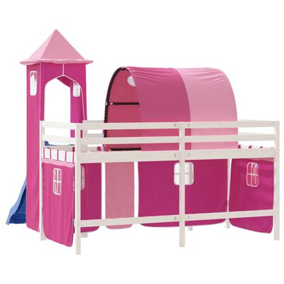 vidaXL Dětská patrová postel s věží růžová 80 x 200 cm masiv borovice