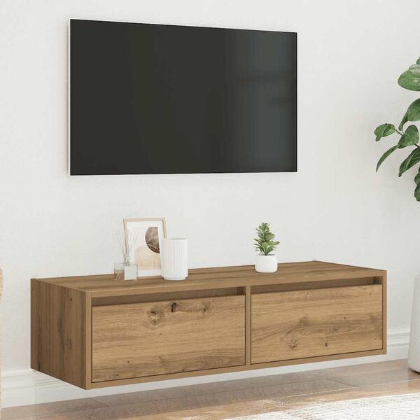 vidaXL TV skř&iacute;ňka s LED osvětlen&iacute;m dub artisan 100X35,5x25 cm