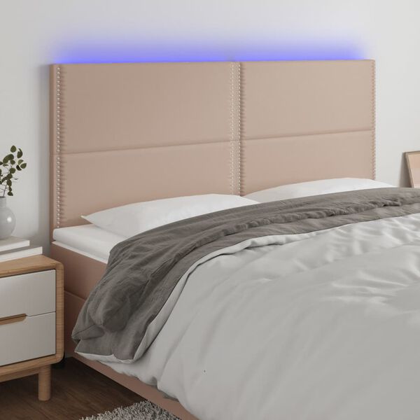 vidaXL Čelo postele s LED cappuccino 180x5x118/128 cm uměl&aacute; kůže