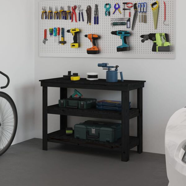 vidaXL D&iacute;lensk&yacute; stůl čern&yacute; 110,5x50x80 cm masivn&iacute; borov&eacute; dřevo