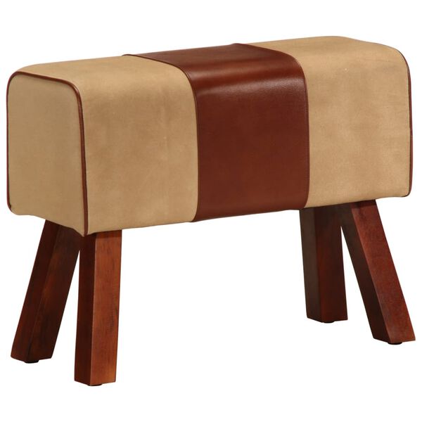 vidaXL Lavice gymnastick&yacute; kůň 58 cm hněd&aacute; prav&aacute; kůže a mangovn&iacute;k