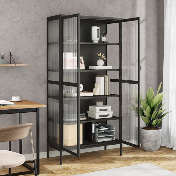 vidaXL Highboard čern&yacute; 85 x 40 x 180 cm sklo a ocel