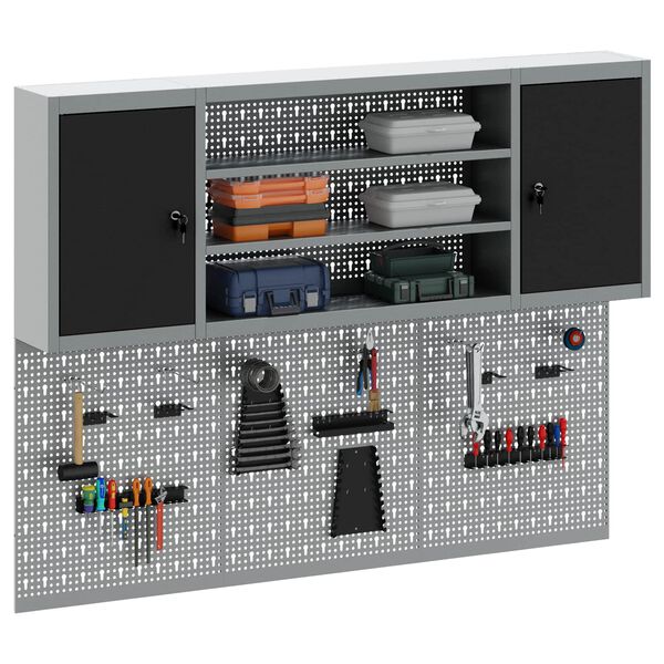 vidaXL Sada pracovn&iacute;ch skř&iacute;n&iacute; 4 pcs Čern&aacute; Pr&aacute;&scaron;kově lakovan&aacute; ocel