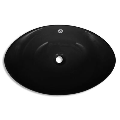 Černé luxusní keramické oválné umyvadlo s přepadem - 59 x 38,5 cm