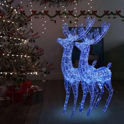 vidaXL XXL Akryloví vánoční sobi s 250 modrými LED 2 ks 180 cm