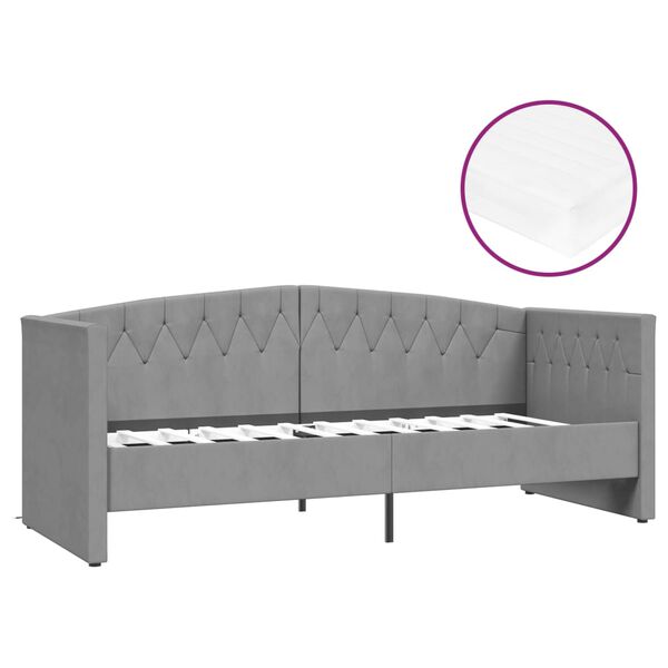 vidaXL Válenda s matrací a USB světle šedá samet 90 x 200 cm