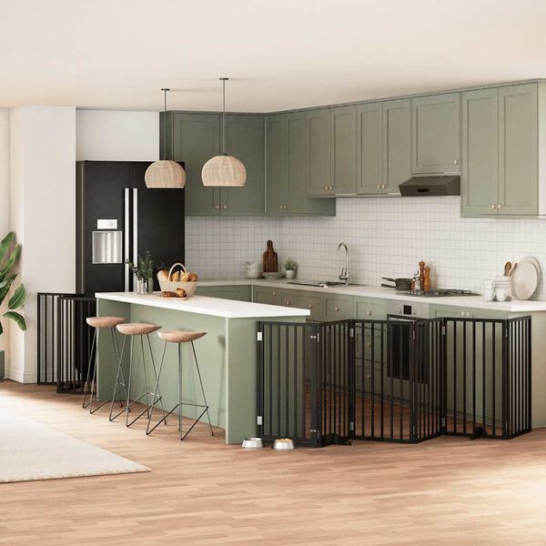 vidaXL Z&aacute;brana pro psy s dv&iacute;řky skl&aacute;dac&iacute; 9 panelů čern&aacute; 450 cm topol