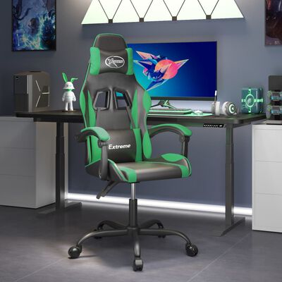 vidaXL Otočná herní židle černá a zelená umělá kůže