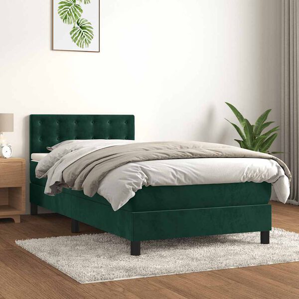 vidaXL Box spring postel s matrac&iacute; tmavě zelen&aacute; 100x200 cm samet