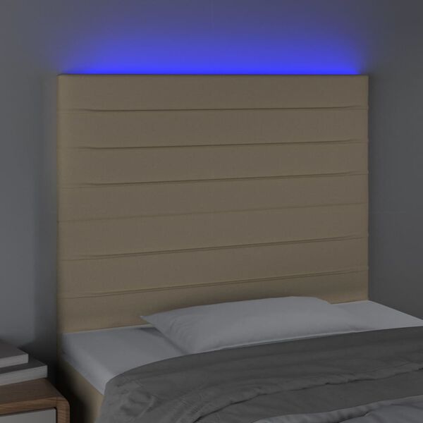 vidaXL Čelo postele s LED krémové 80x5x118/128 cm textil