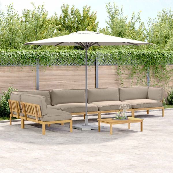 vidaXL Set pohovek s pol&scaron;t&aacute;řem 6 pcs Taupe Masivn&iacute; ak&aacute;tov&eacute; dřevo