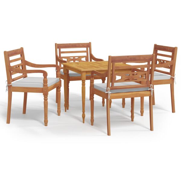 vidaXL 5dílný zahradní jídelní set s poduškami masivní teakové dřevo