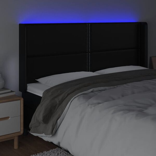 vidaXL Čelo postele s LED čern&eacute; 203 x 16 x 118/128 cm uměl&aacute; kůže
