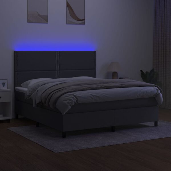 vidaXL Box spring postel s matrac&iacute; a LED tmavě &scaron;ed&aacute; 160x200 cm textil