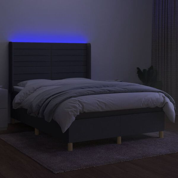 vidaXL Box spring postel s matrac&iacute; a LED tmavě &scaron;ed&aacute; 140x190 cm textil