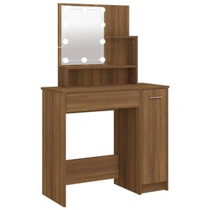 vidaXL Toaletn&iacute; stolek s LED hněd&yacute; dub 86,5 x 35 x 136 cm