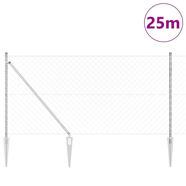 vidaXL Plotov&yacute; sloupek. Stř&iacute;brn&aacute; 25 x 1 m (60 x 60 mm pletivo) Ocel