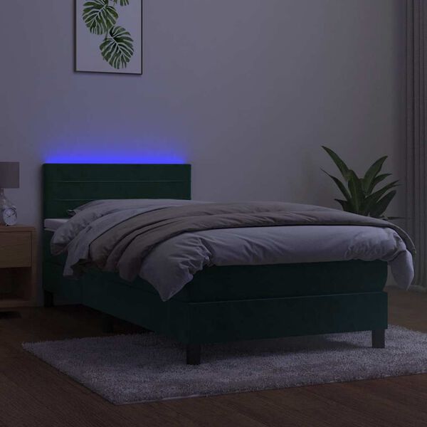 vidaXL Box spring postel s matrac&iacute; a LED tmavě zelen&aacute; 90x190 cm samet