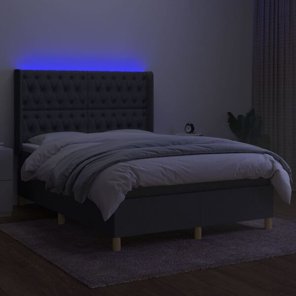 vidaXL Box spring postel s matrac&iacute; a LED tmavě &scaron;ed&aacute; 140x190 cm textil