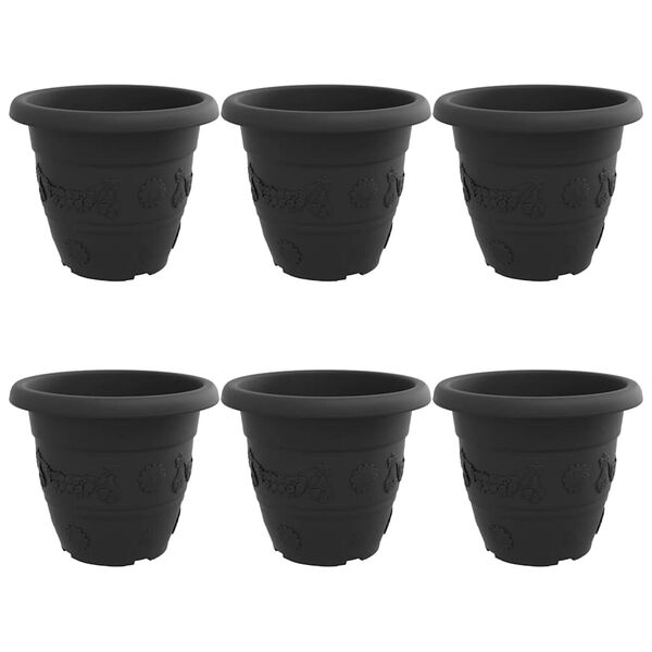vidaXL Kulat&yacute; květin&aacute;č 6 pcs Čern&aacute; &Oslash; 26 x 21.5 cm Plast