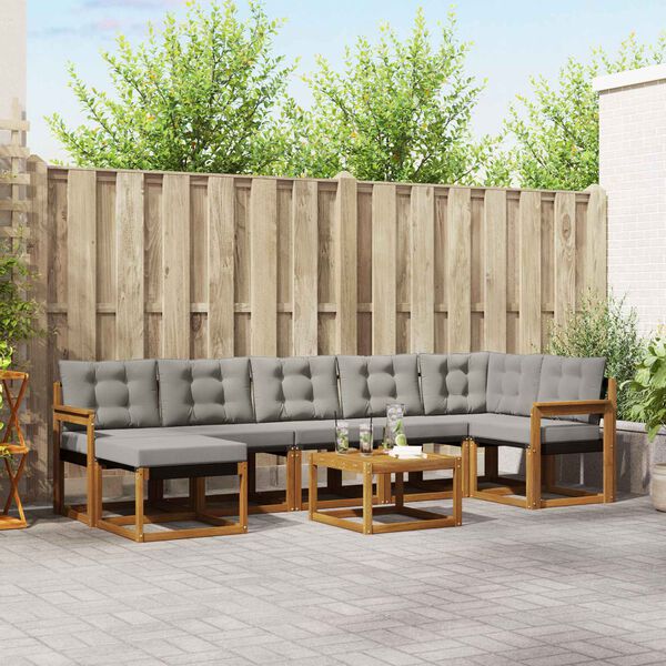 vidaXL Venkovn&iacute; pohovkov&aacute; souprava 8 pcs Př&iacute;rodn&iacute; a světle &scaron;ed&aacute;