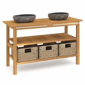vidaXL Koupelnov&aacute; skř&iacute;ňka s umyvadly z ř&iacute;čn&iacute;ho kamene masivn&iacute; teak