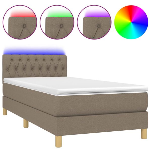 vidaXL Box spring postel s matrací a LED taupe 100x200 cm textil