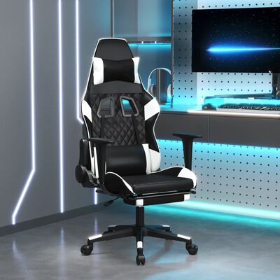 vidaXL Herní židle s podnožkou černá a bílá umělá kůže