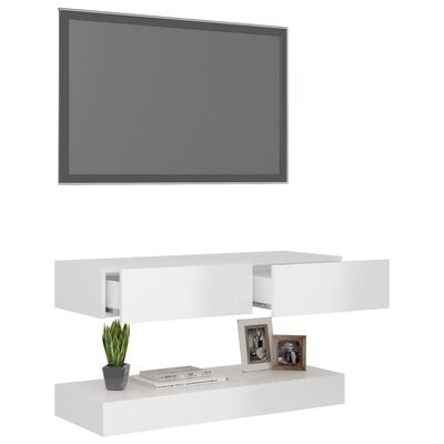 vidaXL TV skříňka s LED osvětlením bílá s vysokým leskem 90 x 35 cm