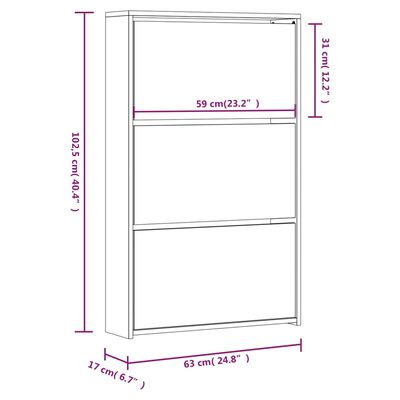 vidaXL Botník se zrcadlem 3patrový bílá s vysokým leskem 63x17x102,5cm