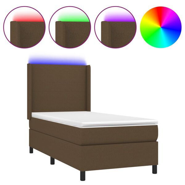 vidaXL Box spring postel s matrac&iacute; a LED tmavě hněd&aacute; 90x200 cm textil