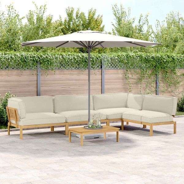 vidaXL Set pohovek s pol&scaron;t&aacute;řem 5 pcs Kr&eacute;mov&aacute; Masivn&iacute; ak&aacute;tov&eacute; dřevo