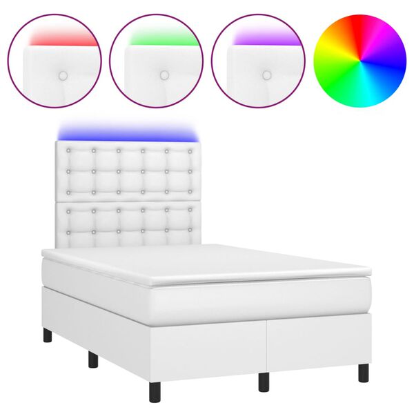 vidaXL Box spring postel s matrac&iacute; a LED b&iacute;l&aacute; 120x200 cm uměl&aacute; kůže