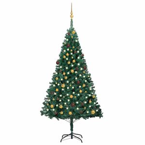vidaXL Uměl&yacute; v&aacute;nočn&iacute; stromek s LED a sadou koul&iacute; zelen&yacute; 210 cm PVC