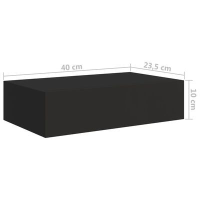 vidaXL Nástěnná police se zásuvkou černá 40 x 23,5 x 10 cm MDF