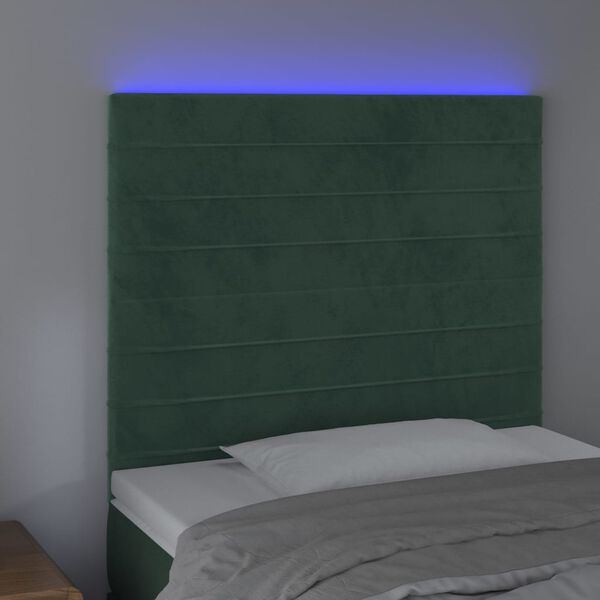 vidaXL Čelo postele s LED tmavě zelen&aacute; 90x5x118/128 cm samet