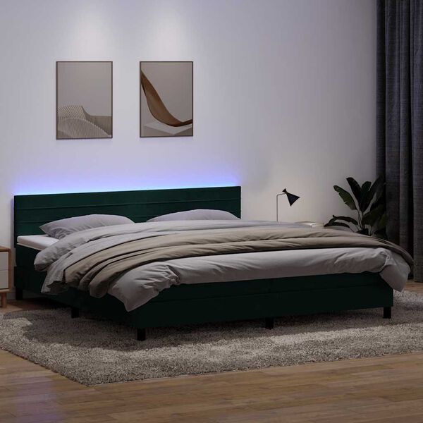 vidaXL Box spring postel s matrac&iacute; a LED tmavě zelen&aacute; 180x220 cm samet
