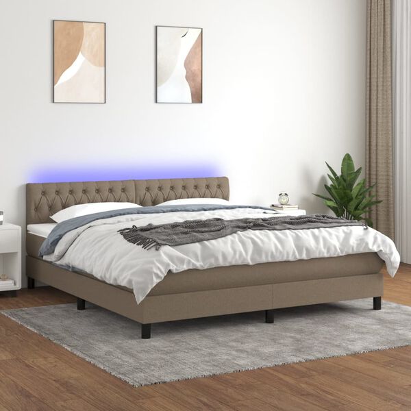 vidaXL Box spring postel s matrac&iacute; a LED taupe 180x200 cm textil