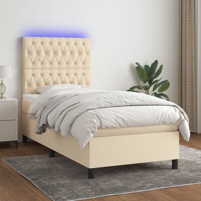 vidaXL Box spring postel s matrací a LED krémová 80 x 200 cm textil