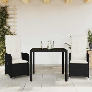 vidaXL 3dílný zahradní bistro set s poduškami černý polyratan