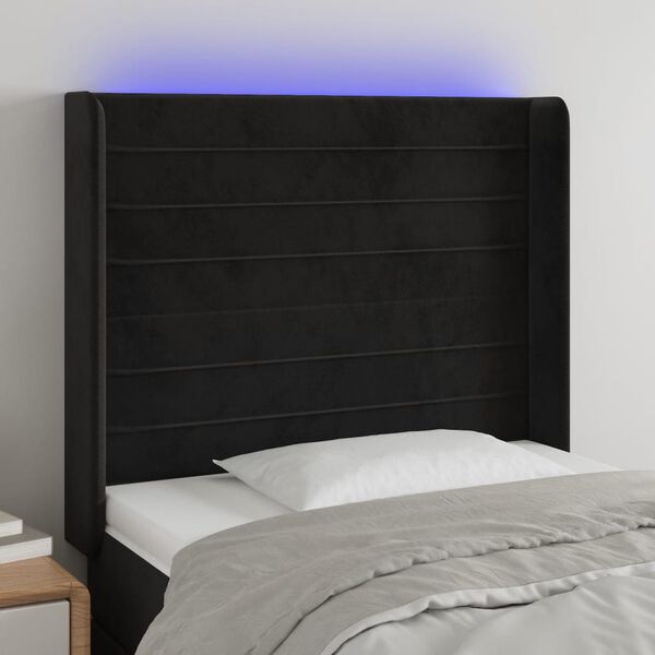 vidaXL Čelo postele s LED čern&eacute; 83 x 16 x 118/128 cm samet