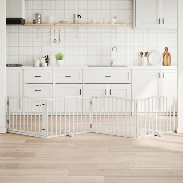 vidaXL Z&aacute;brana pro psy s dv&iacute;řky skl&aacute;dac&iacute; 4 panely b&iacute;l&aacute; 320 cm topol