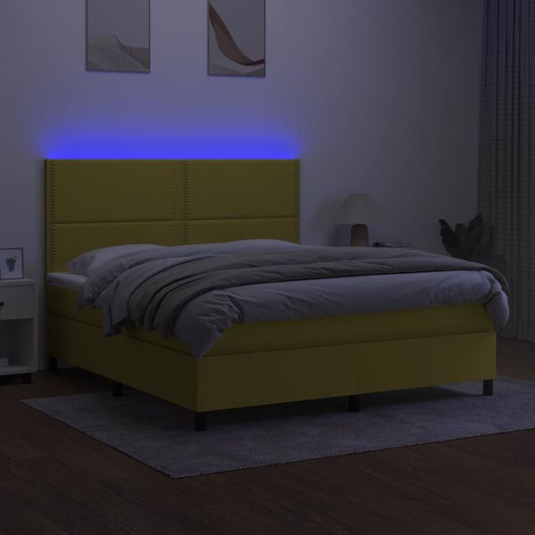 vidaXL Box spring postel s matrac&iacute; a LED zelen&aacute; 160x200 cm textil