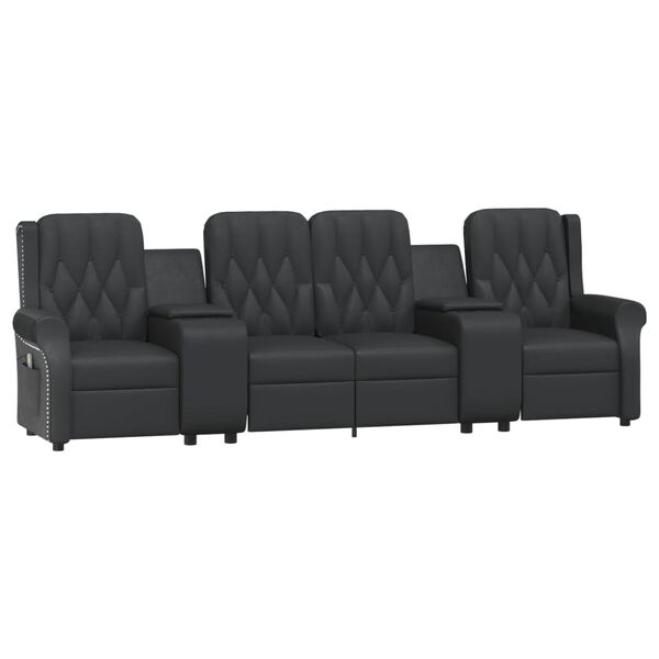 vidaXL 4m&iacute;stn&eacute; mas&aacute;žn&iacute; polohovac&iacute; křeslo s drž&aacute;ky n&aacute;pojů čern&eacute; koženka