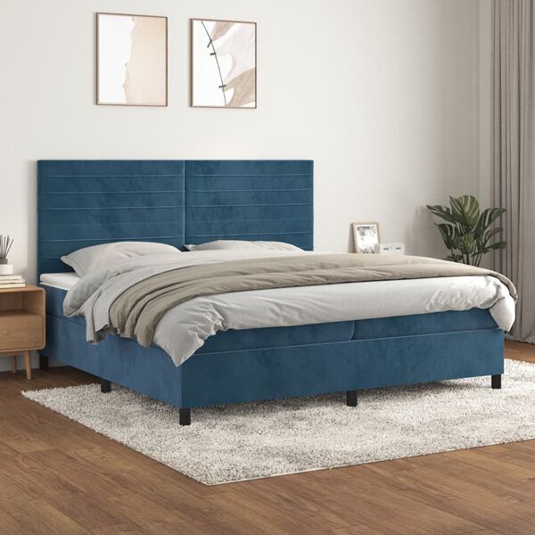 vidaXL Box spring postel s matrac&iacute; tmavě modr&aacute; 200x200 cm samet