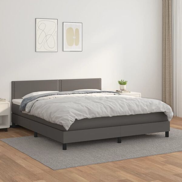 vidaXL Box spring postel s matrac&iacute; &scaron;ed&aacute; 180x200 cm uměl&aacute; kůže